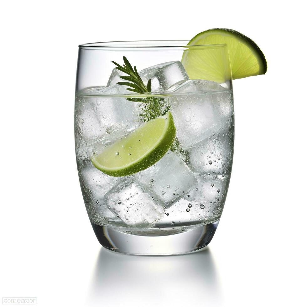 AI generated Gin tonic glass of water with ice isolated on white background. AI Generated photo