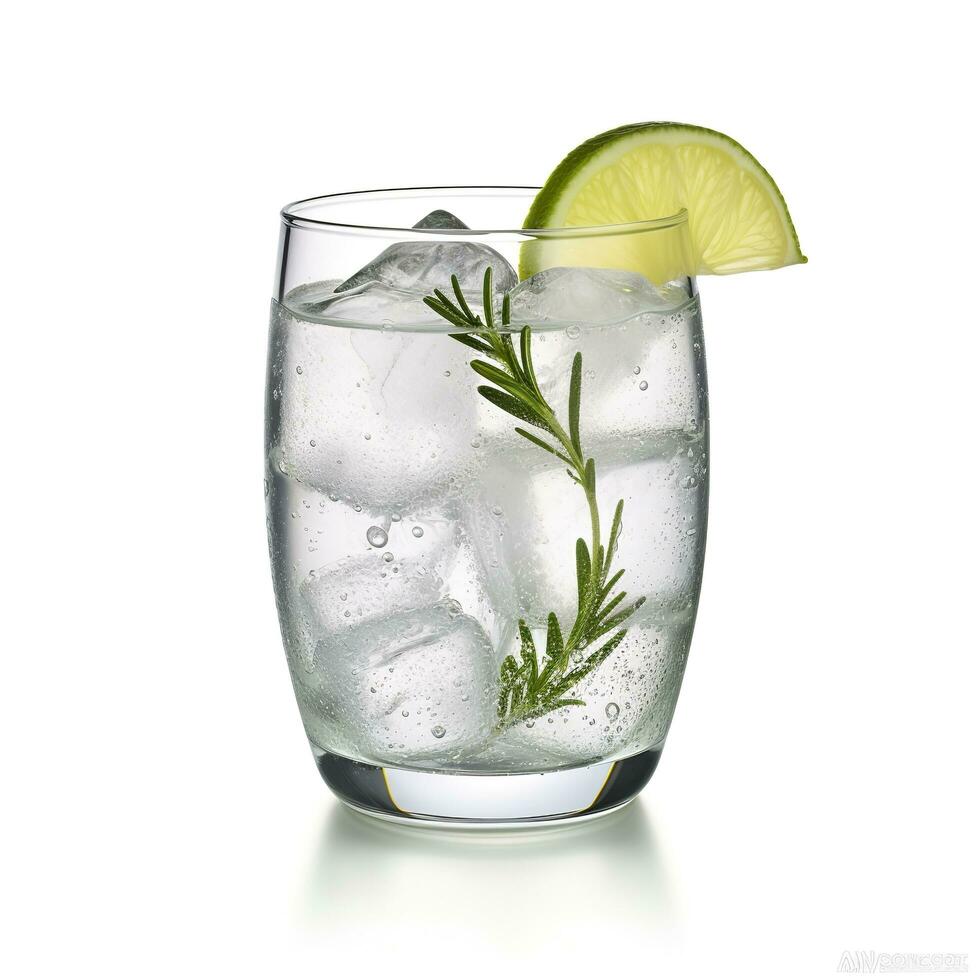 AI generated Gin tonic glass of water with ice isolated on white background. AI Generated photo