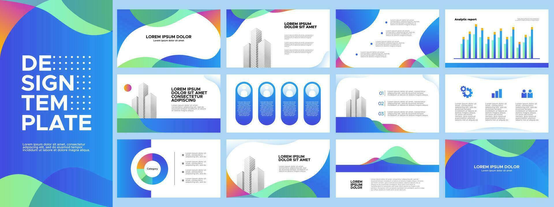 Business presentation templates colorfull set. Use for business annual report, company profile, banner with gradient blue and green color. vector