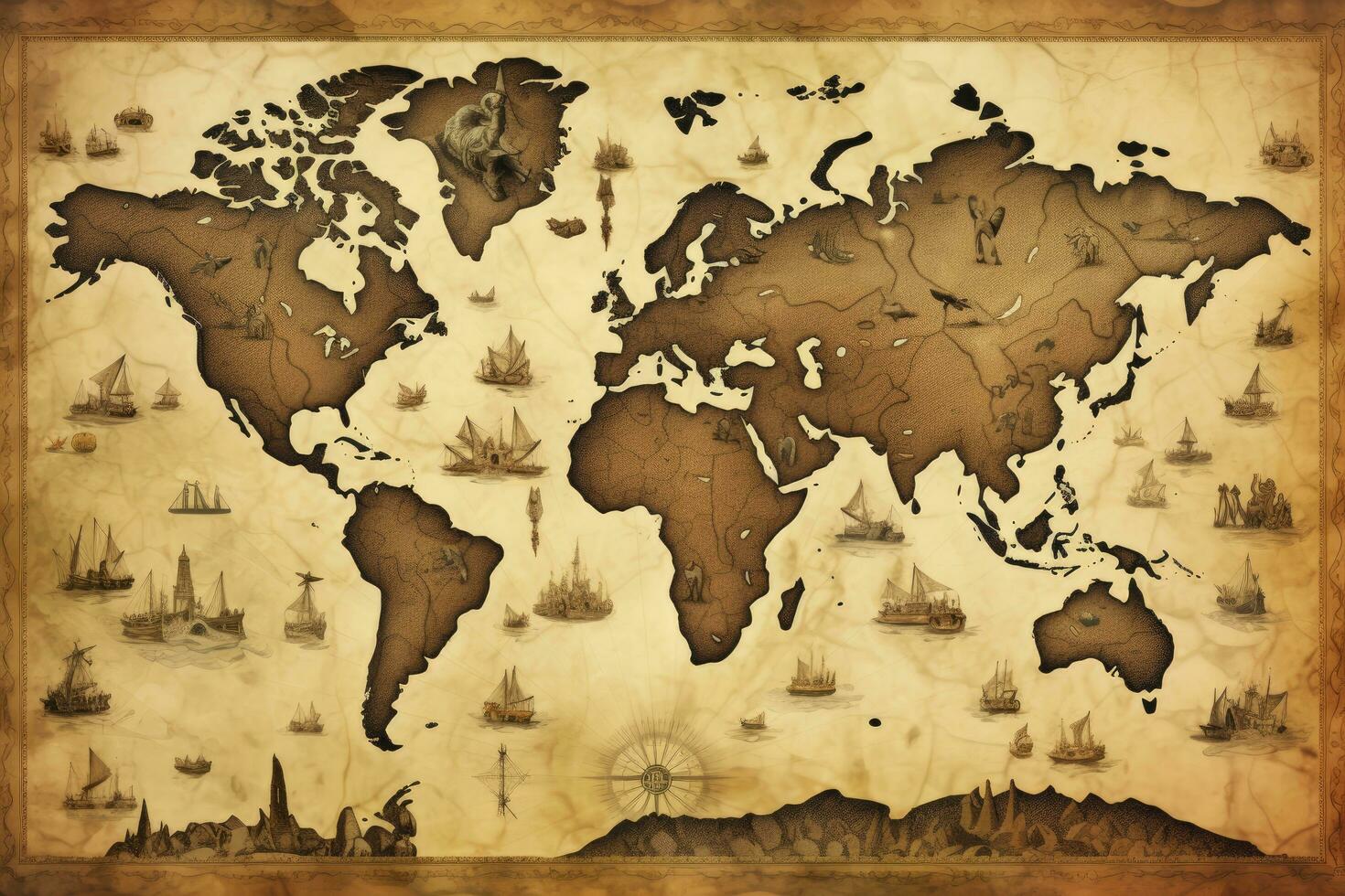 AI generated Great detailed illustration of the world map in vintage style. AI Generated photo