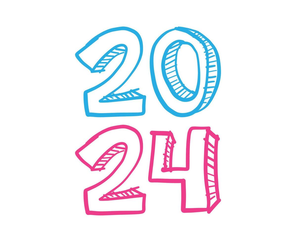 Happy New Year 2024 Abstract Pink And Cyan Graphic Design Vector Logo