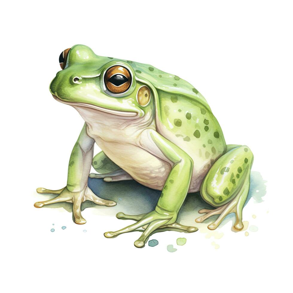 AI generated Watercolor green frog on white background.  AI Generated photo