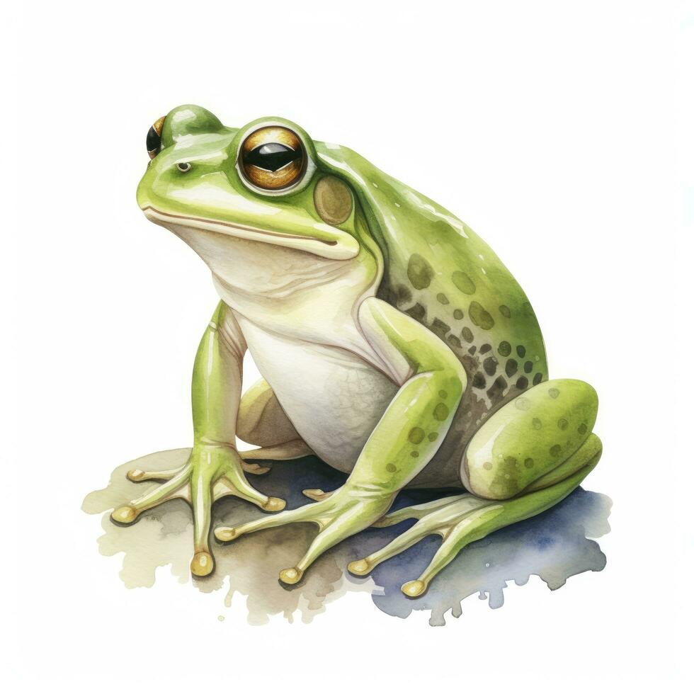 AI generated Watercolor green frog on white background.  AI Generated photo