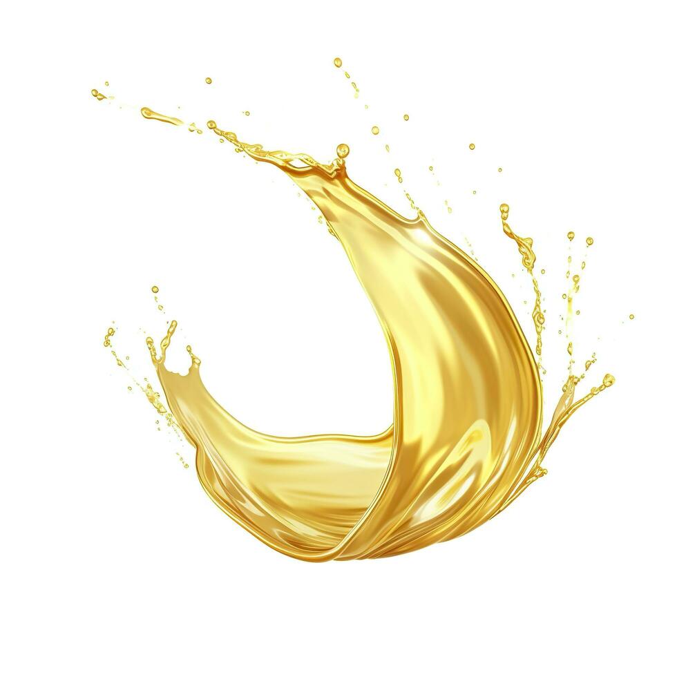 AI generated Golden Oil or Cosmetic essence splash isolated on white background, 3d illustration. AI Generated photo