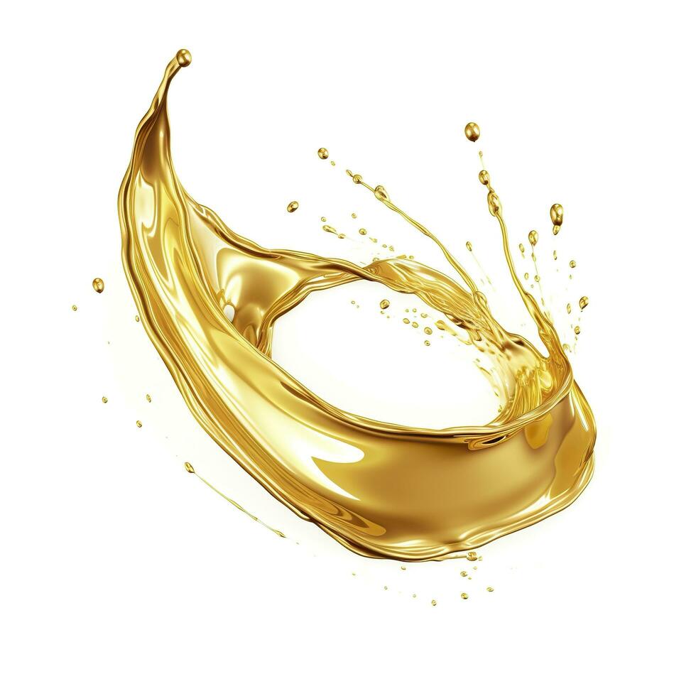 AI generated Golden Oil or Cosmetic essence splash isolated on white background, 3d illustration. AI Generated photo