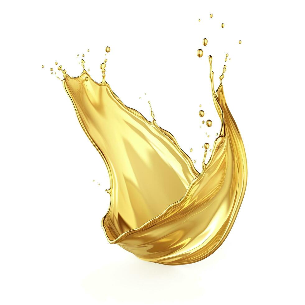 AI generated Golden Oil or Cosmetic essence splash isolated on white background, 3d illustration. AI Generated photo