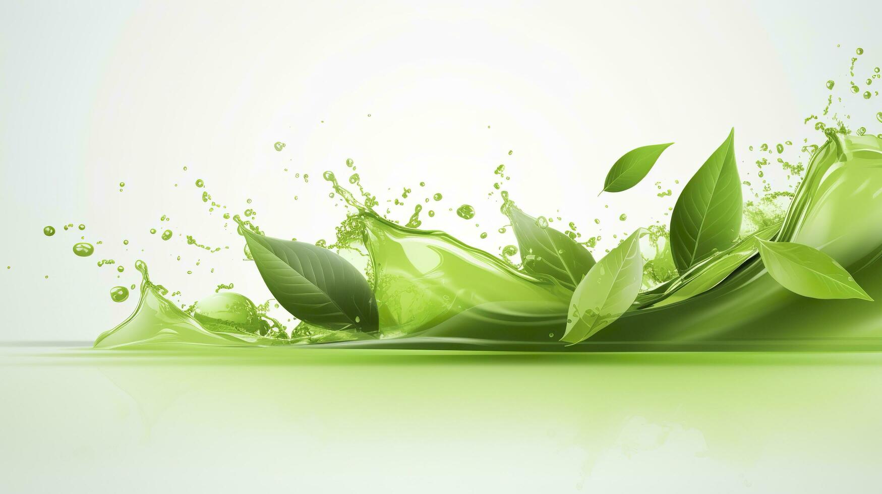 AI generated Green herbal tea wave splash with leaves flow. AI Generated photo