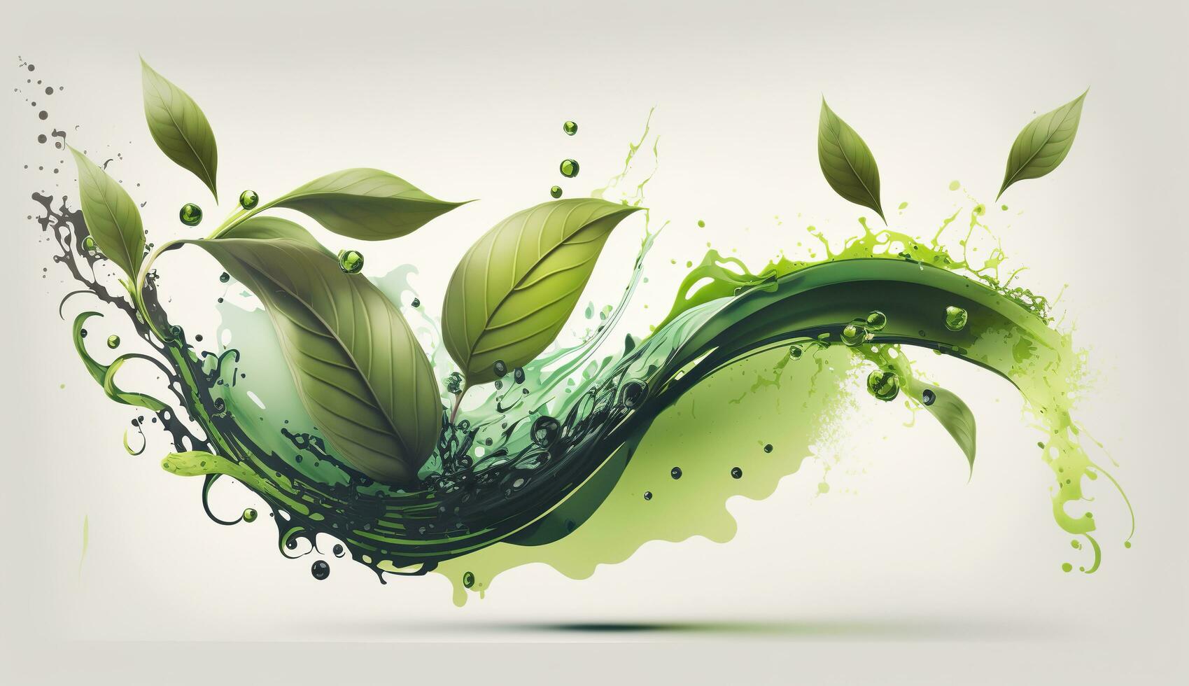 AI generated Green herbal tea wave splash with leaves flow. AI Generated photo