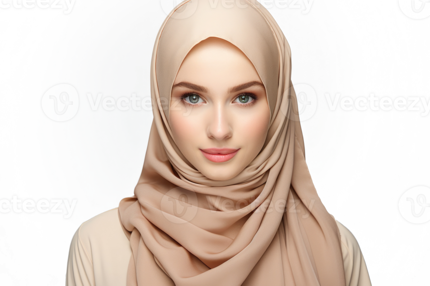 AI generated Portrait of beautiful muslim woman wearing hijab. Islamic woman isolated on white background png