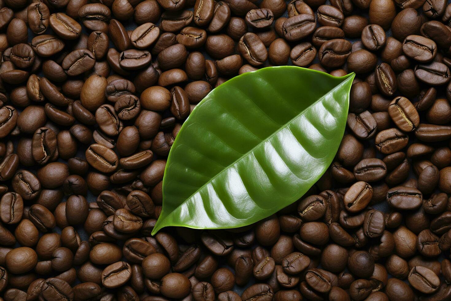 AI generated Green leaves with coffee beans as background. AI Generated photo