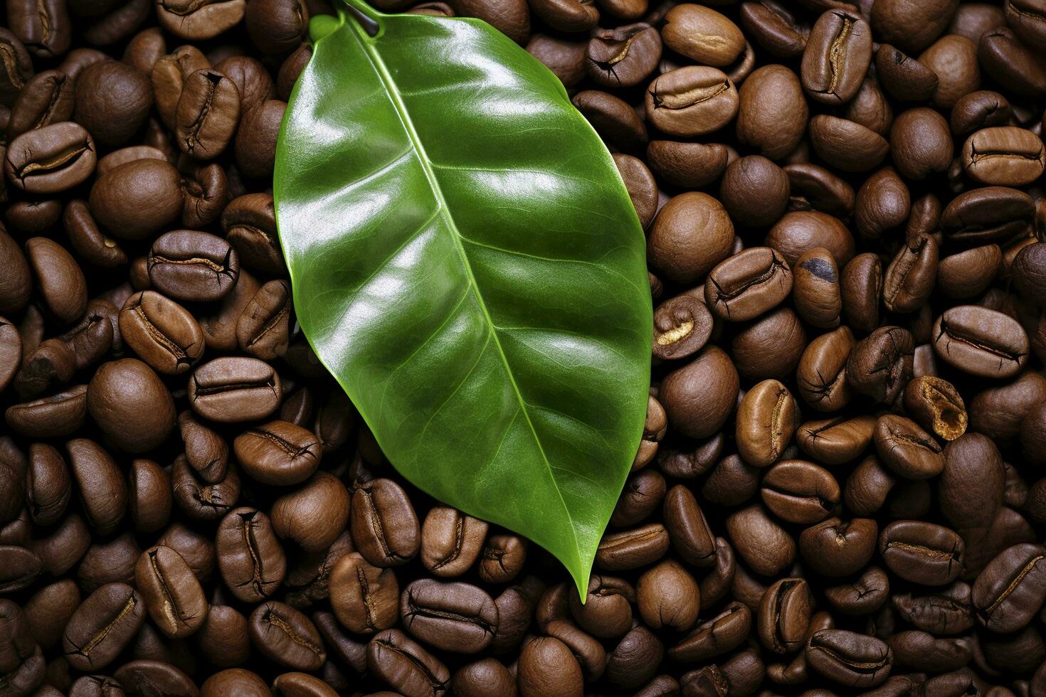 AI generated Green leaves with coffee beans as background. AI Generated photo