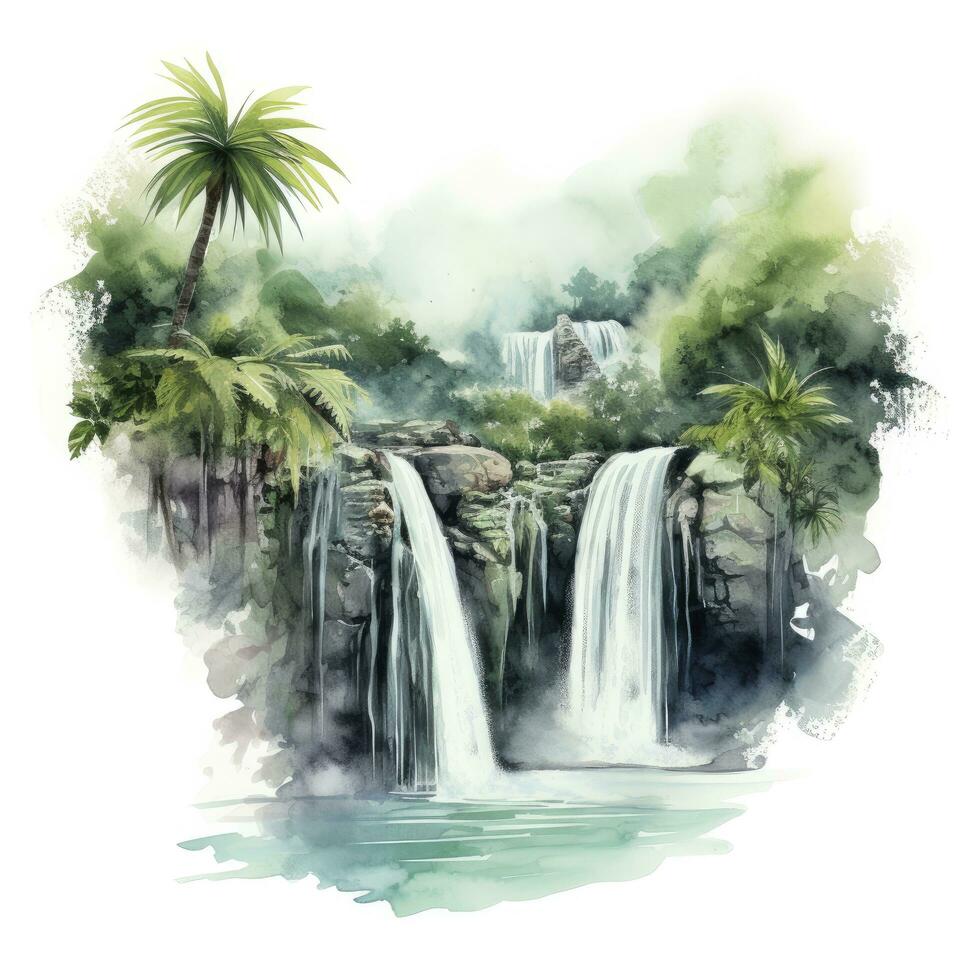 AI generated Green tropical waterfall in the forest. AI Generated photo