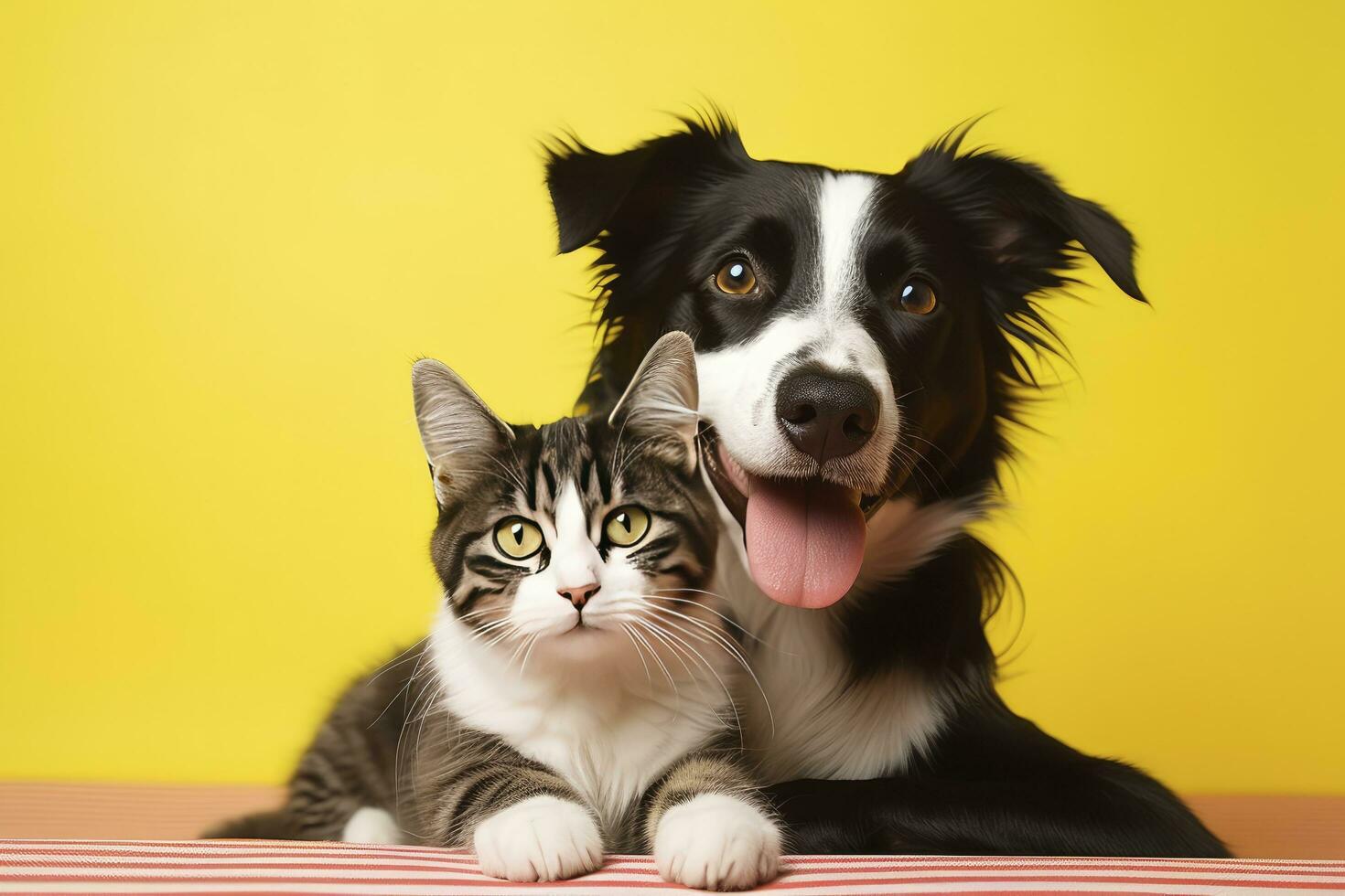 ai generado gato y perro juntos con contento expresiones ai generado foto