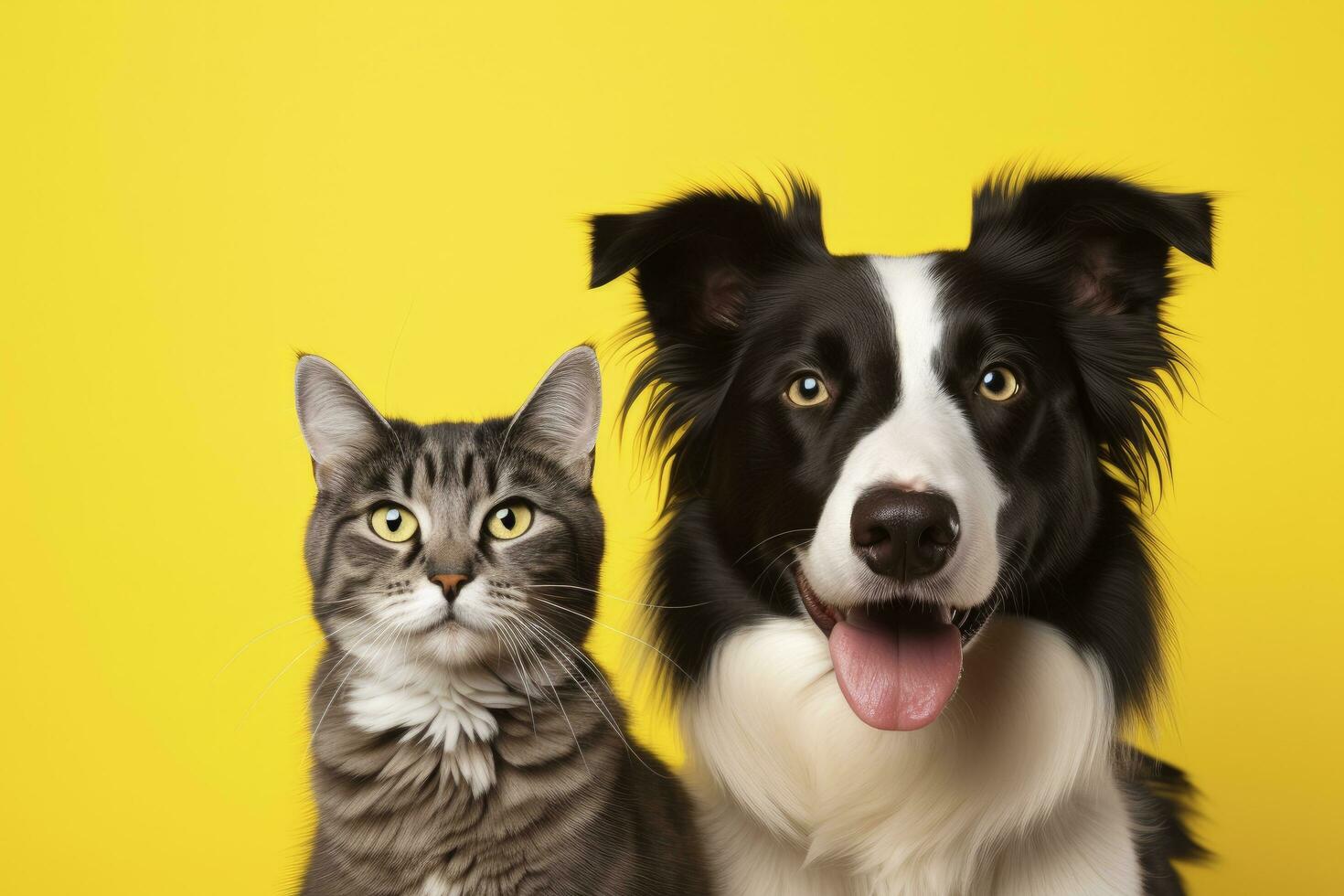 AI generated Cat and dog together with happy expressions. AI Generated photo