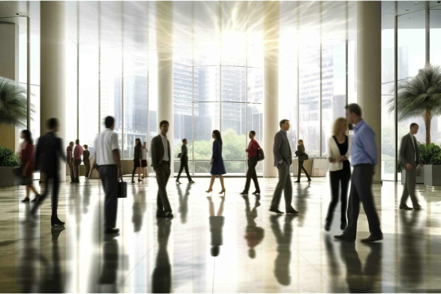 AI generated Group of people in the lobby. Business center. AI Generated photo