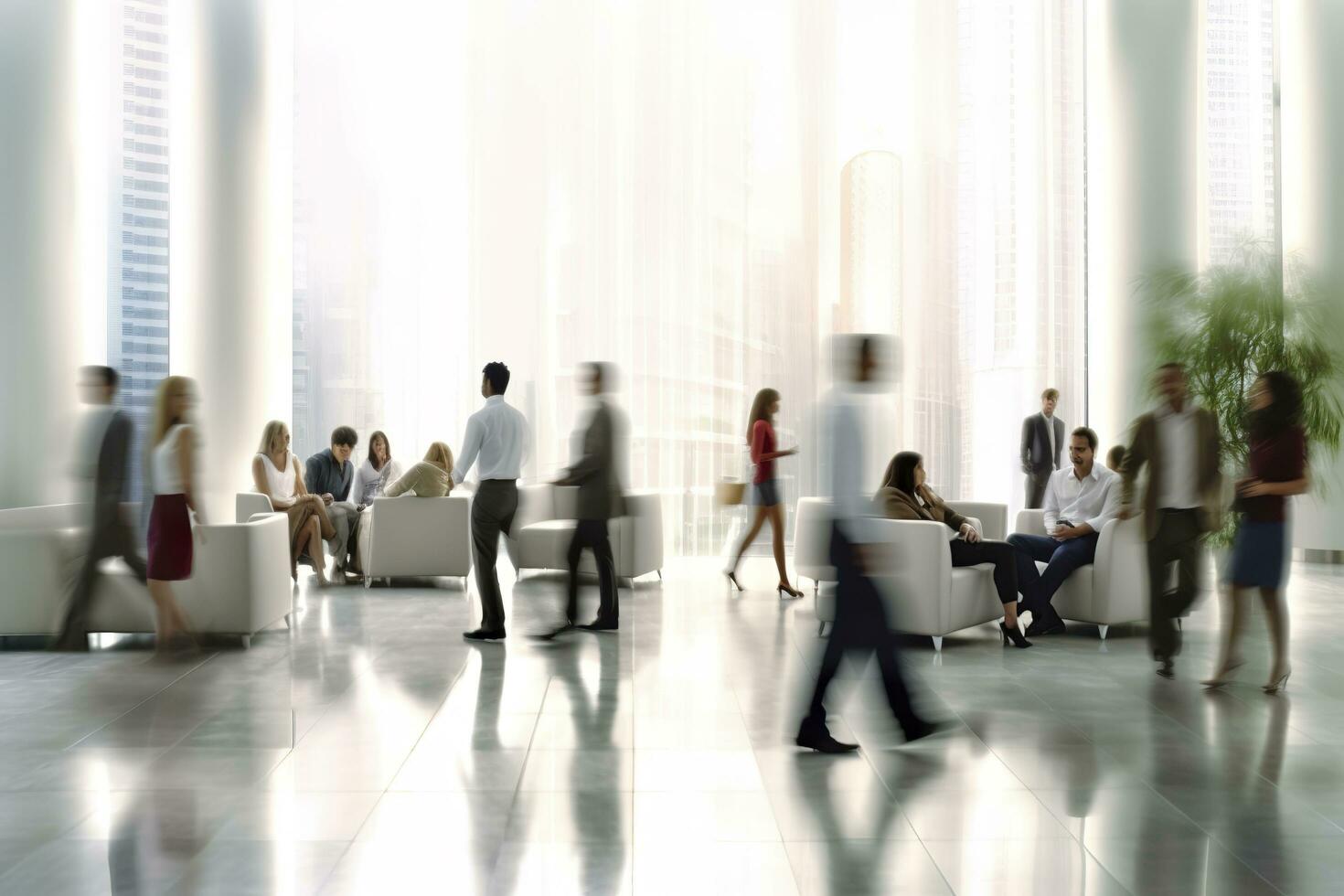 AI generated Group of people in the lobby. Business center. AI Generated photo