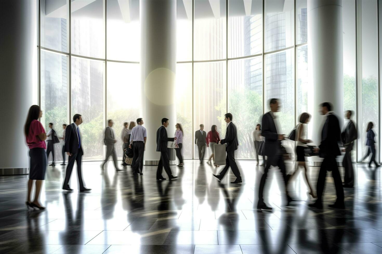 AI generated Group of people in the lobby. Business center. AI Generated photo