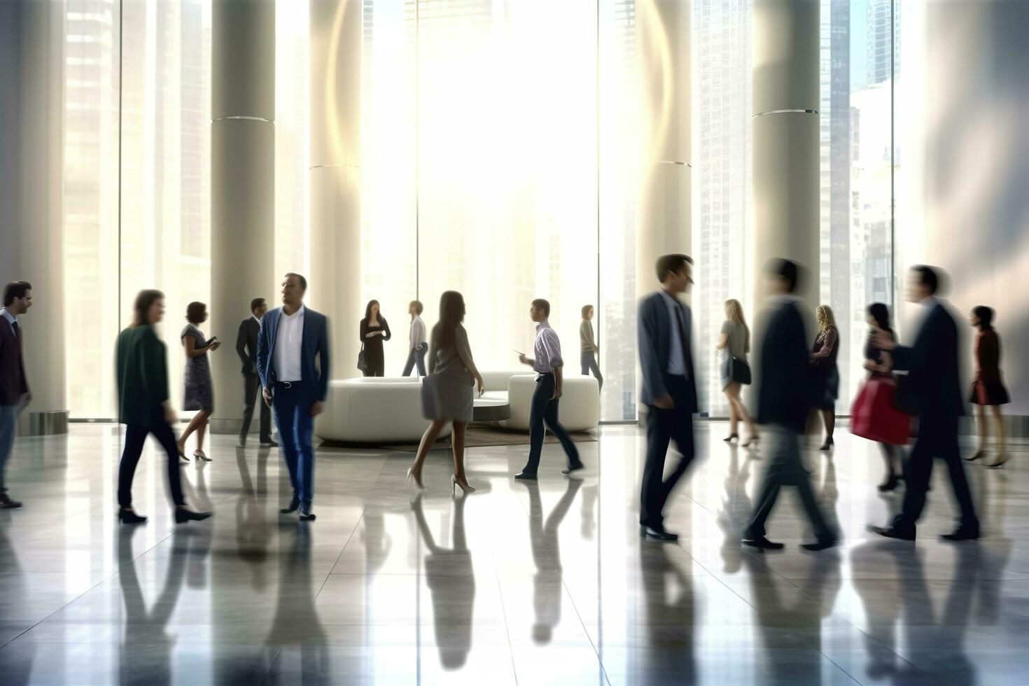 AI generated Group of people in the lobby. Business center. AI Generated photo