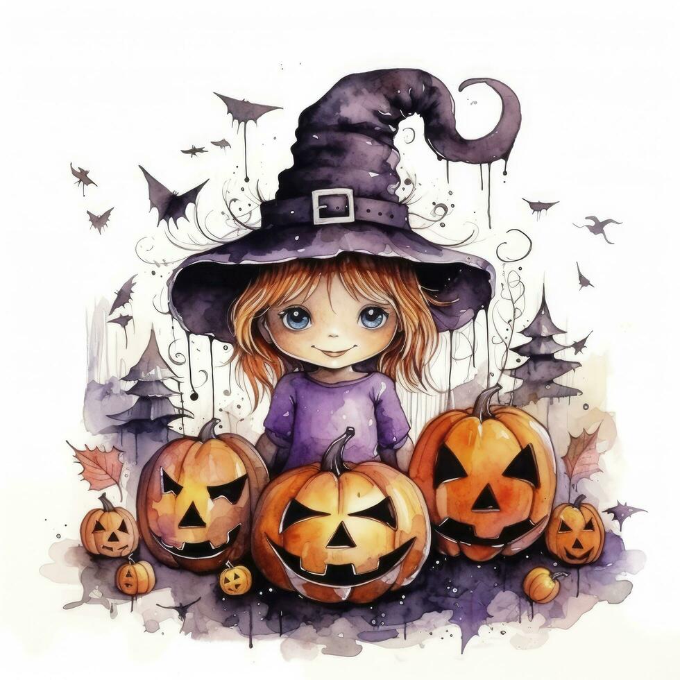 AI generated Watercolor Halloween illustration on white background. AI Generated photo