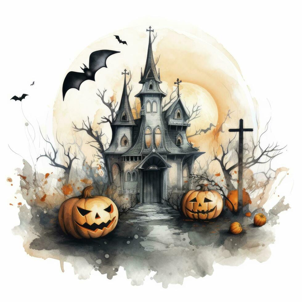 AI generated Watercolor Halloween illustration on white background. AI Generated photo