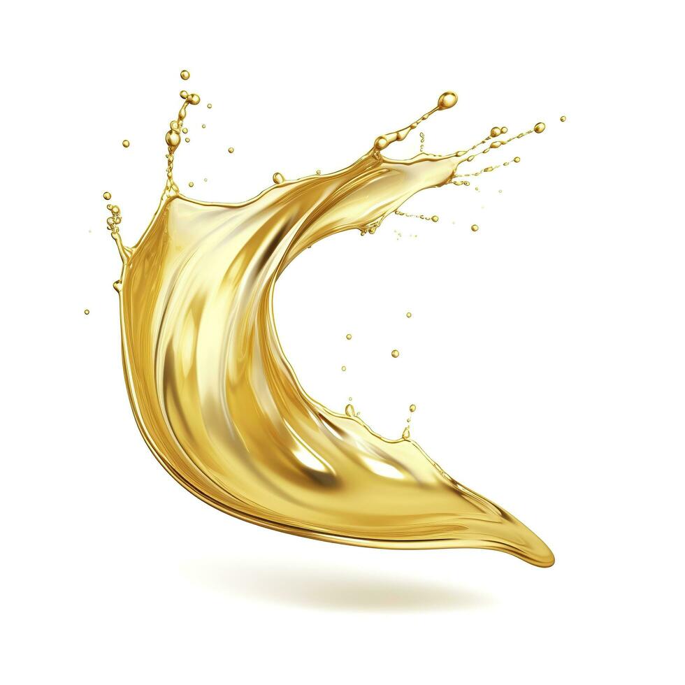 AI generated Golden Oil or Cosmetic essence splash isolated on white background, 3d illustration. AI Generated photo