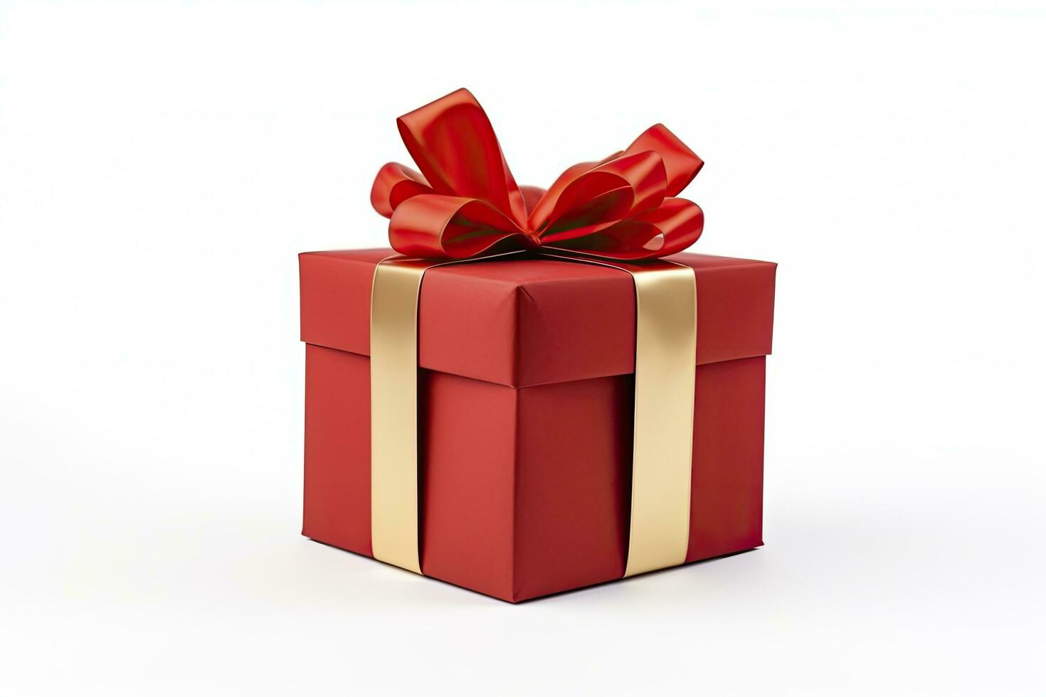 AI generated Gift box with red ribbon isolated on white background. AI Generated photo