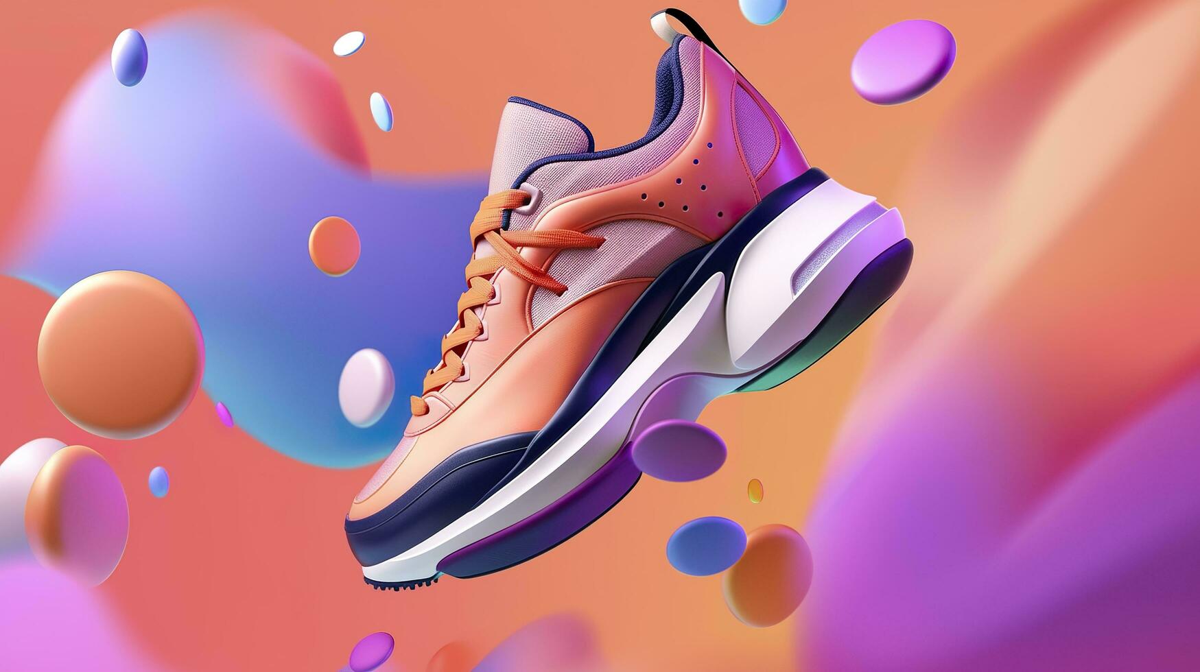 AI generated Flying trendy sneakers on creative colorful background, Stylish fashionable concept. AI Generated photo