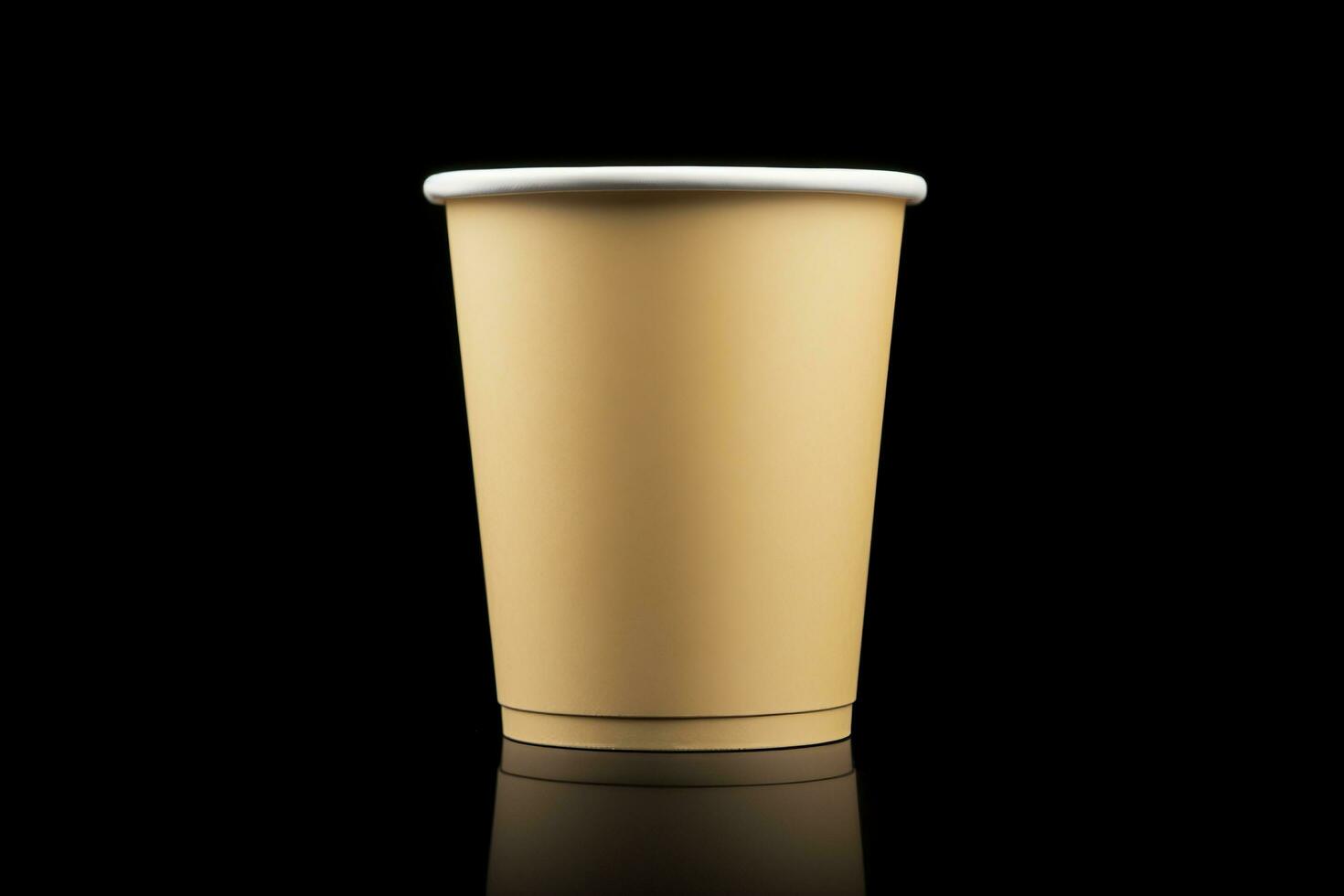 AI generated Side view yellow empty disposable paper fast food cup isolated on black background. Generative AI photo