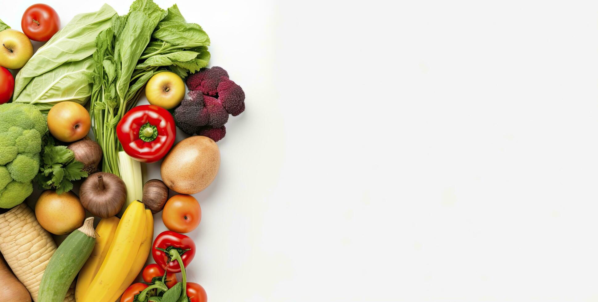 AI generated Healthy food in paper bag vegetables and fruits on white background. AI Generated photo