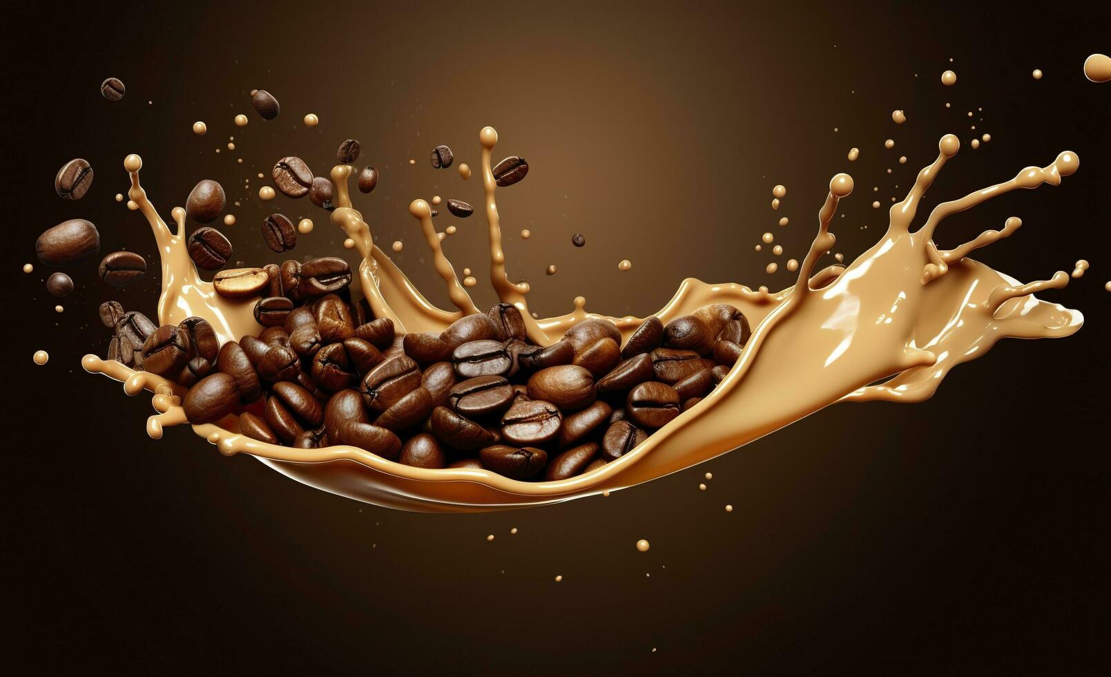 AI generated hot liquid coffee splash with Coffee Bean falling, 3d illustration. AI Generated photo