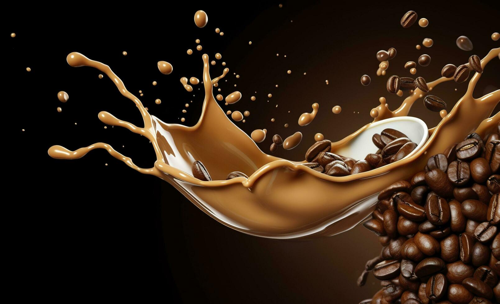 AI generated hot liquid coffee splash with Coffee Bean falling, 3d illustration. AI Generated photo