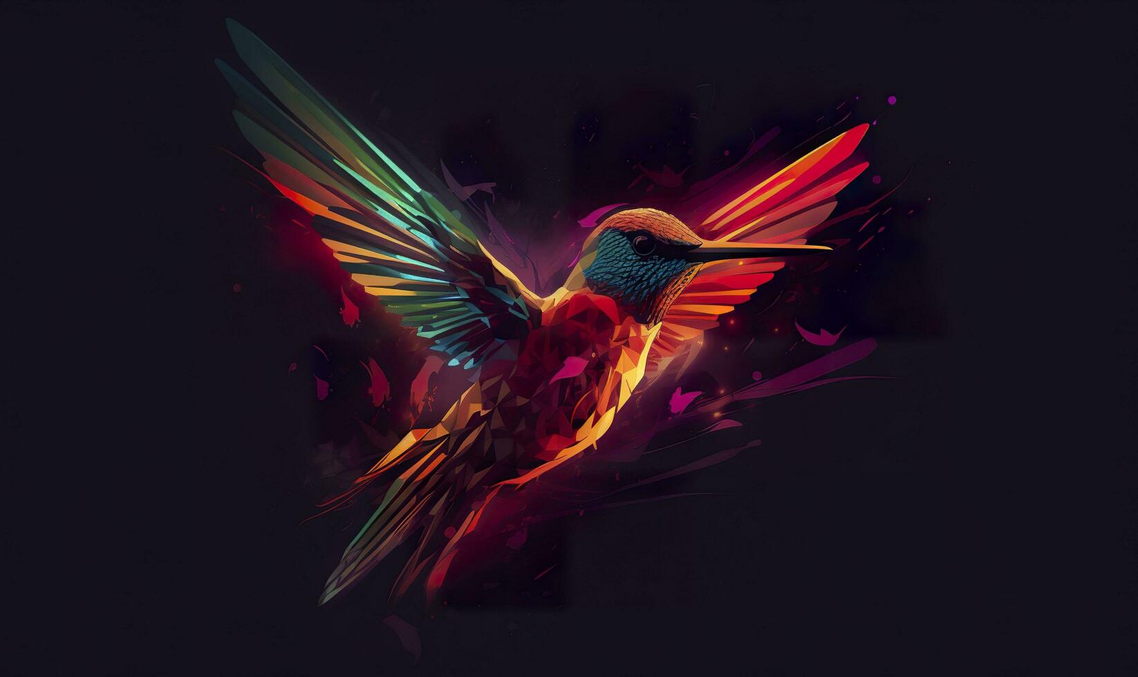 AI generated hummingbird logo with multiple colors flying through the air.  AI Generated photo