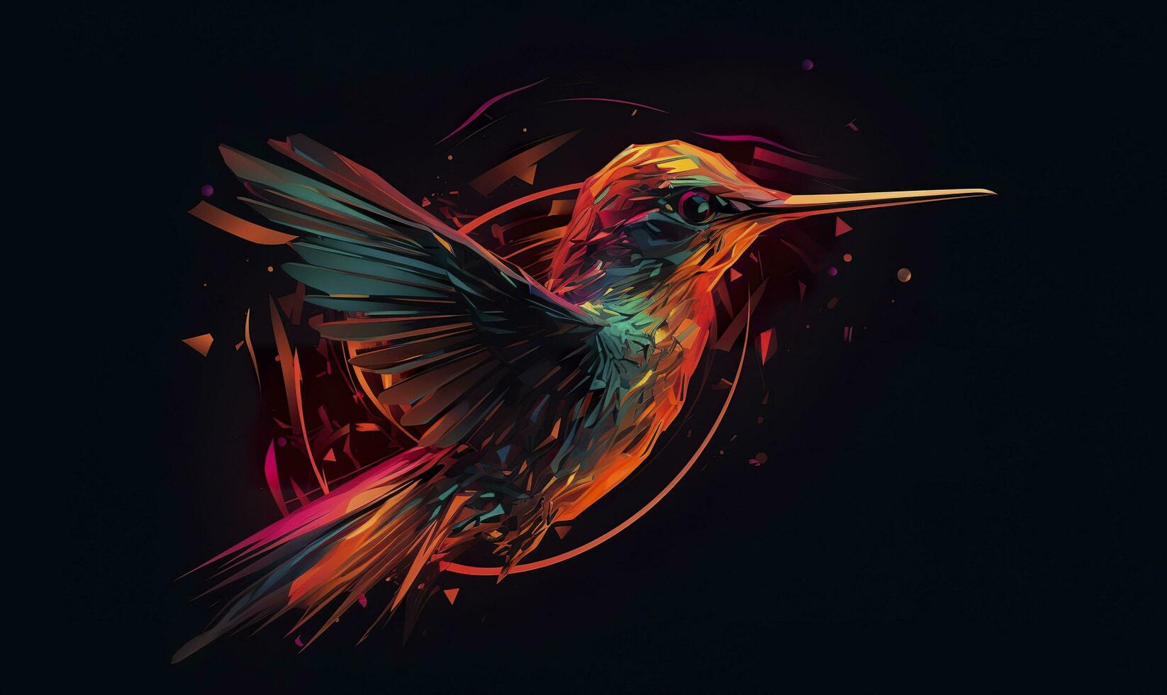 AI generated hummingbird logo with multiple colors flying through the air.  AI Generated photo