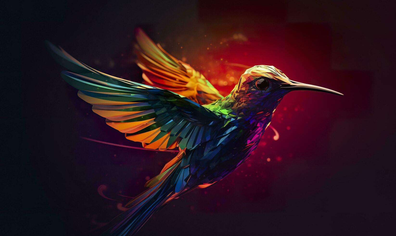 AI generated hummingbird logo with multiple colors flying through the air.  AI Generated photo