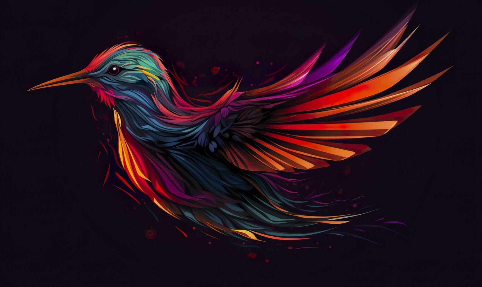 AI generated hummingbird logo with multiple colors flying through the air.  AI Generated photo