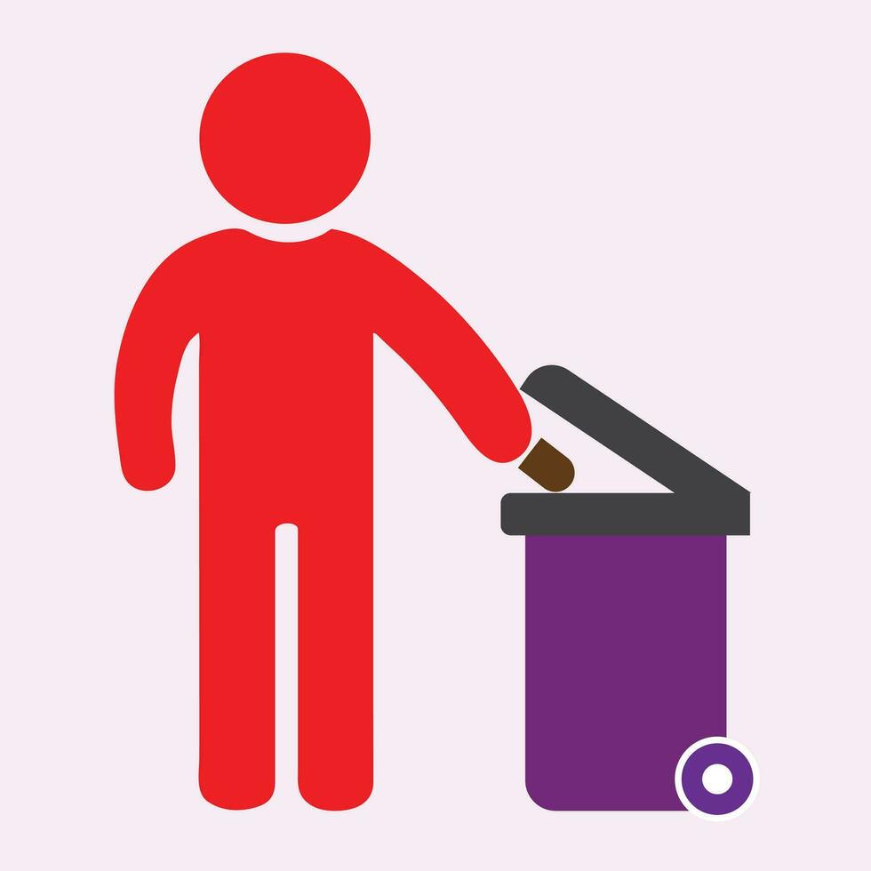 man throw garbage, waste, trash, dust in dustbin vector icon