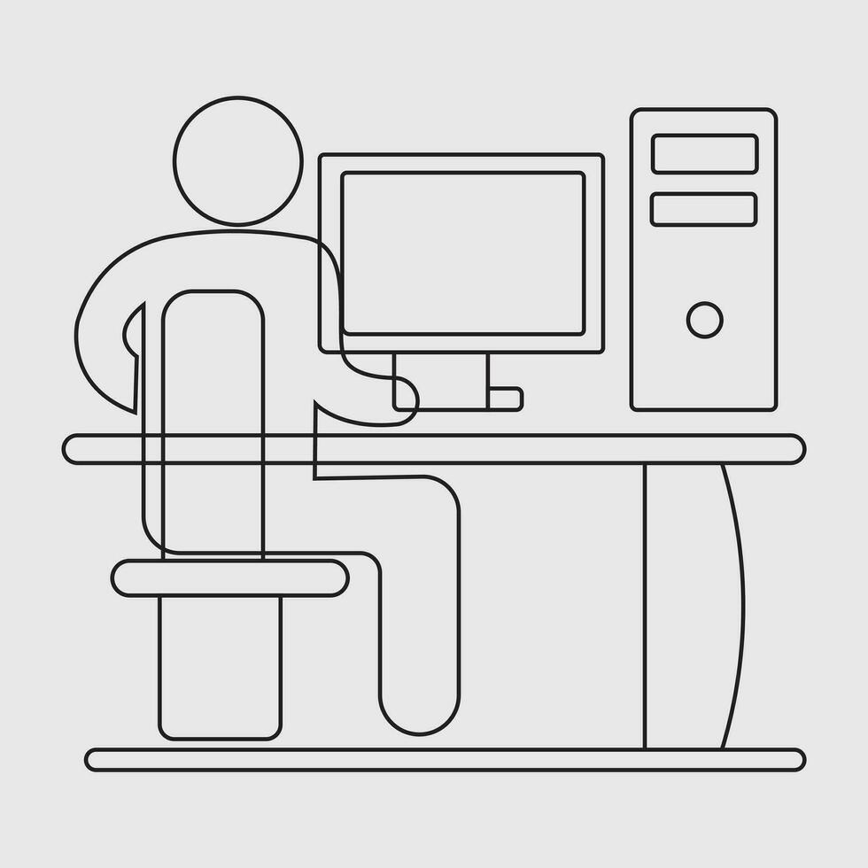 computadora escritorio con hombre vector ilustración eps