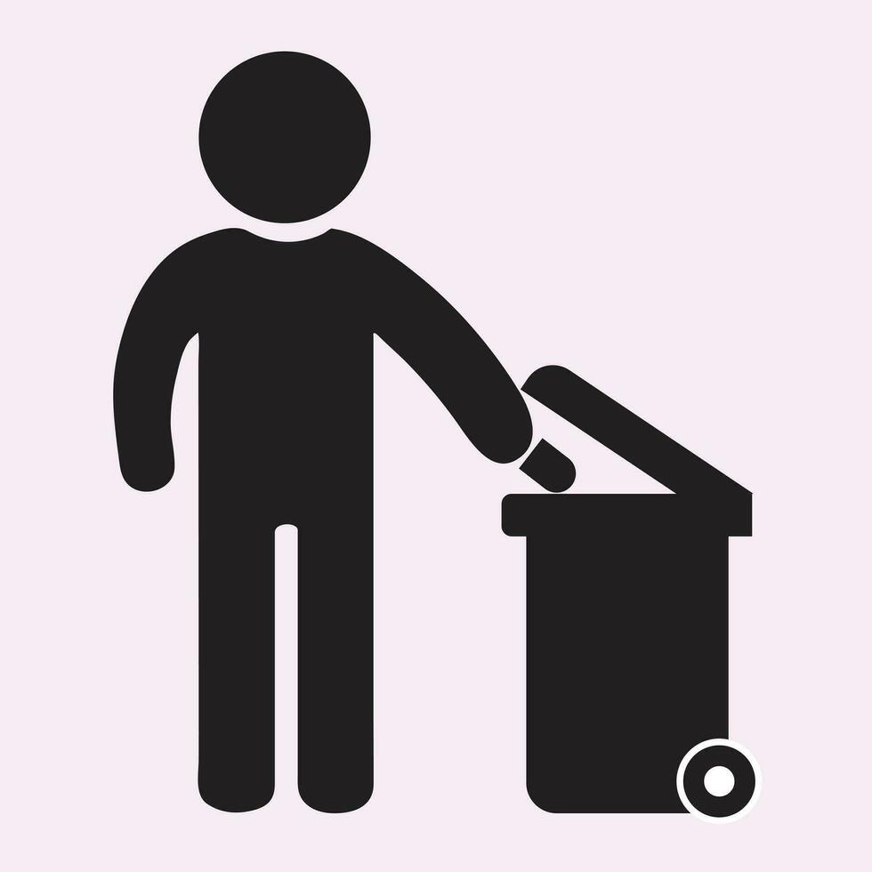 man throw garbage, waste, trash, dust in dustbin vector icon