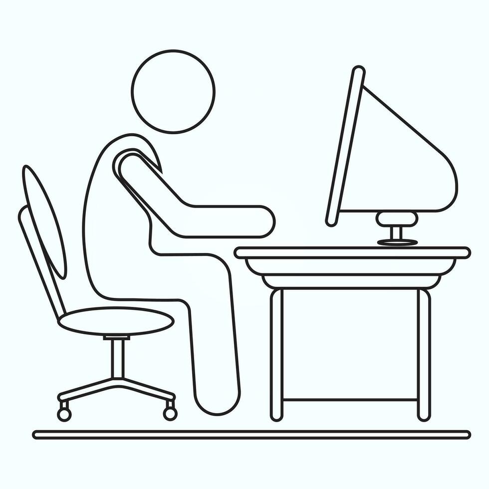 Computer desk with man vector illustration eps