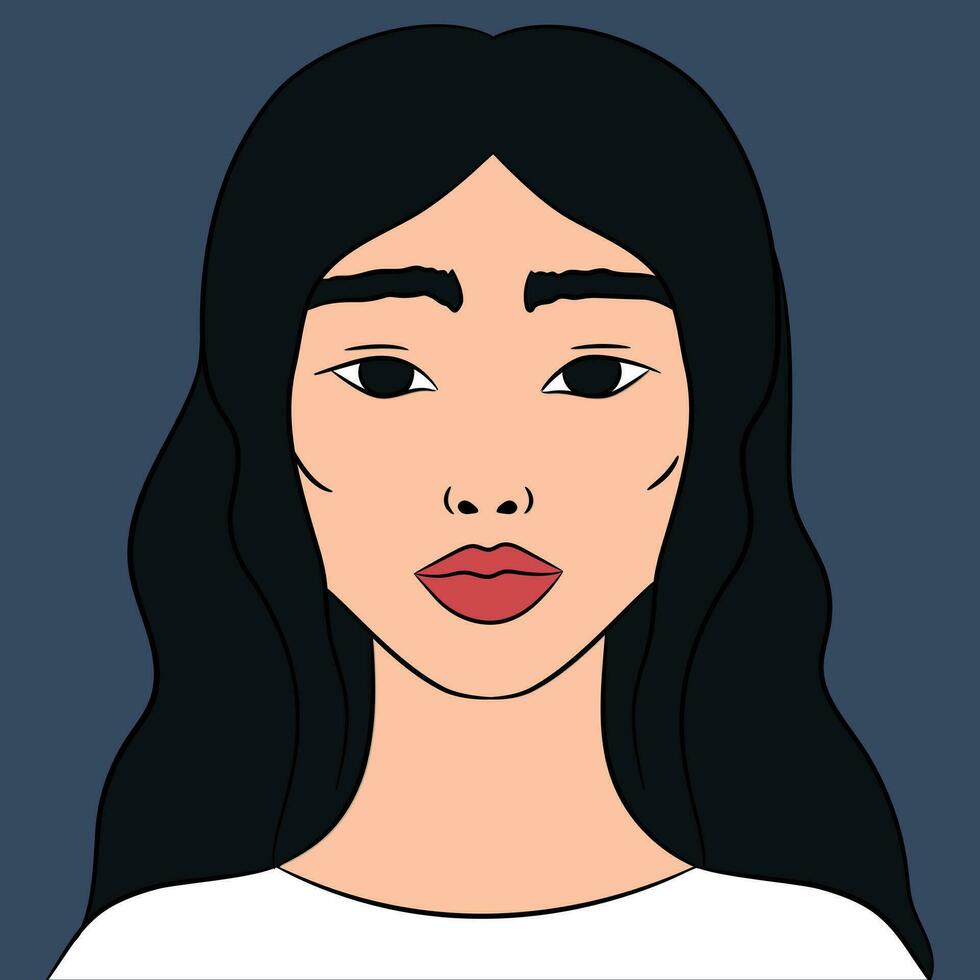 retrato de un hermosa joven asiático mujer. mano dibujado vector ilustración