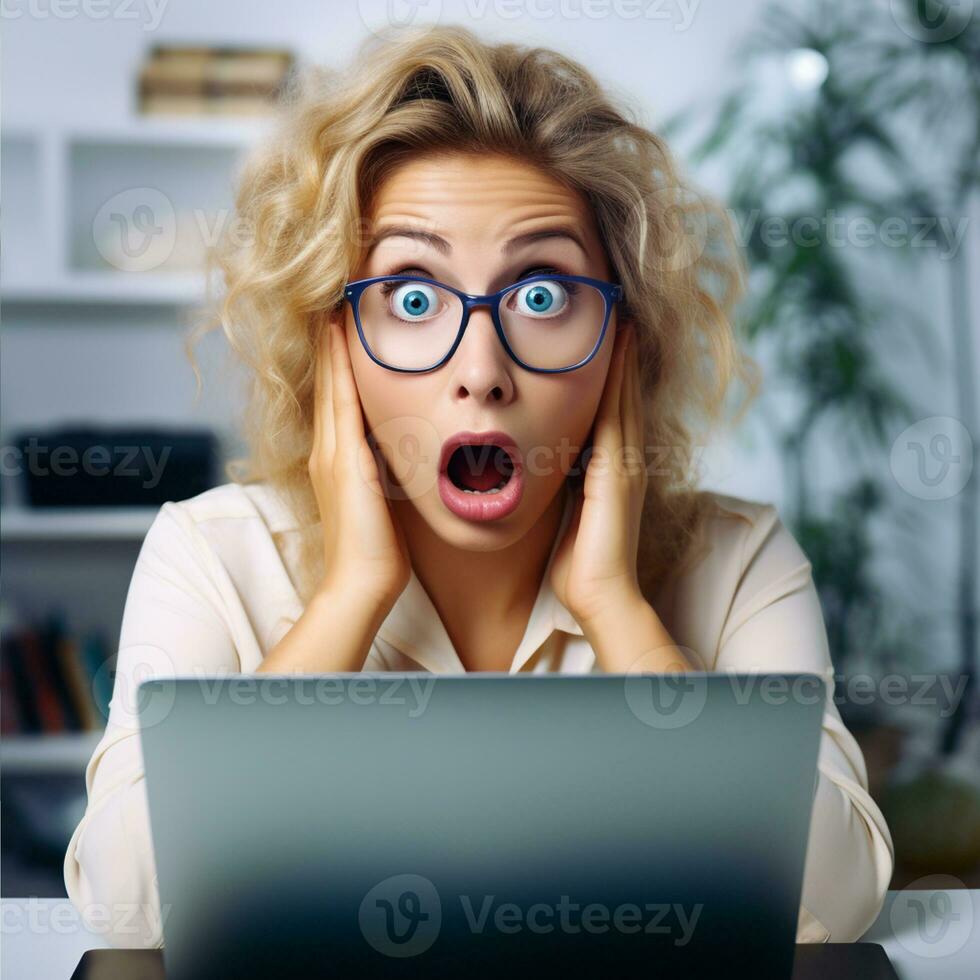 AI generated Photo of a cute lady very excited and surprised