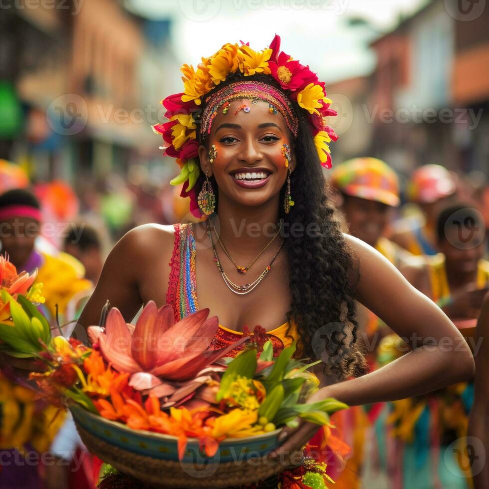 ai generado Colombiana tradicional bailar, independencia día de Colombia foto