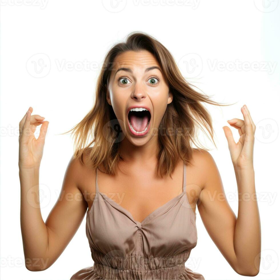 AI generated Photo of a cute lady very excited and surprised