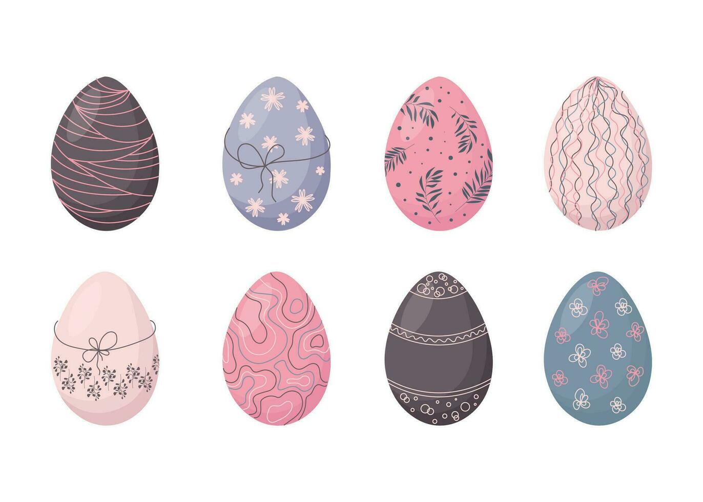 Set of colored Easter eggs in flat style isolated on white background Vector illustration