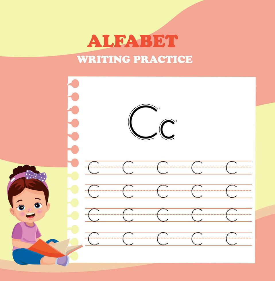 Alphabet letters tracing worksheet with all alphabet letters. Basic writing practice for kindergarten kids vector