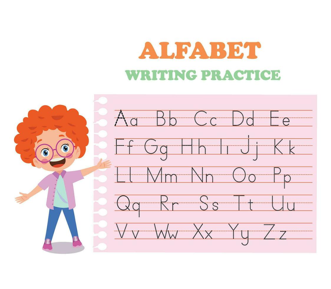 Alphabet letters tracing worksheet with all alphabet letters. Basic writing practice for kindergarten kids vector