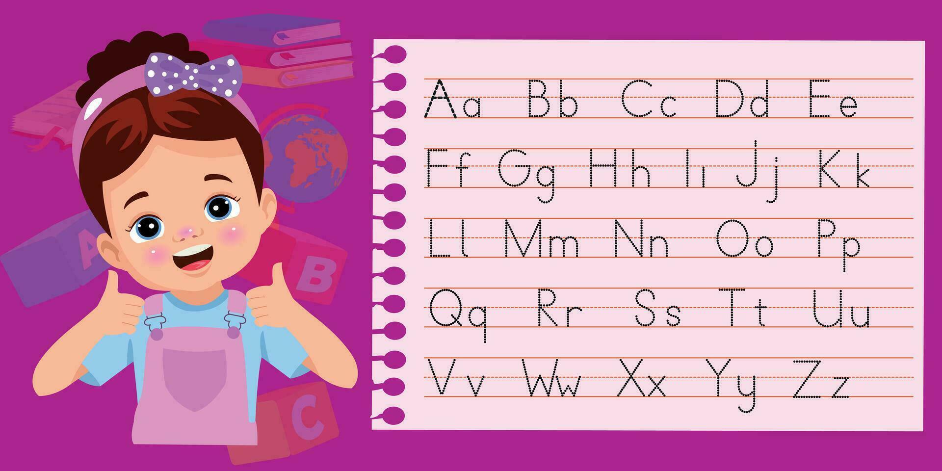 Alphabet letters tracing worksheet with all alphabet letters. Basic writing practice for kindergarten kids vector