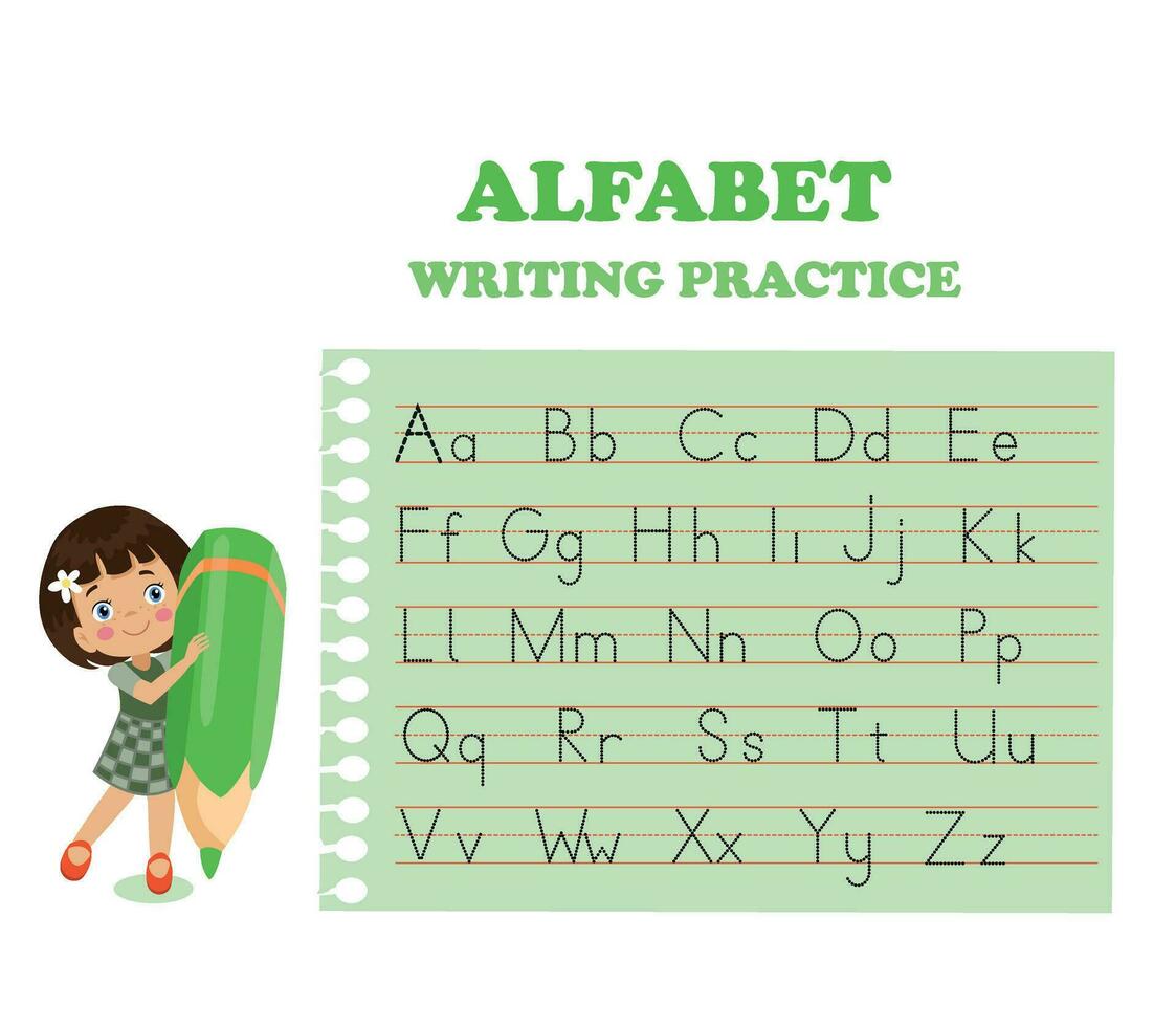 Alphabet letters tracing worksheet with all alphabet letters. Basic writing practice for kindergarten kids vector