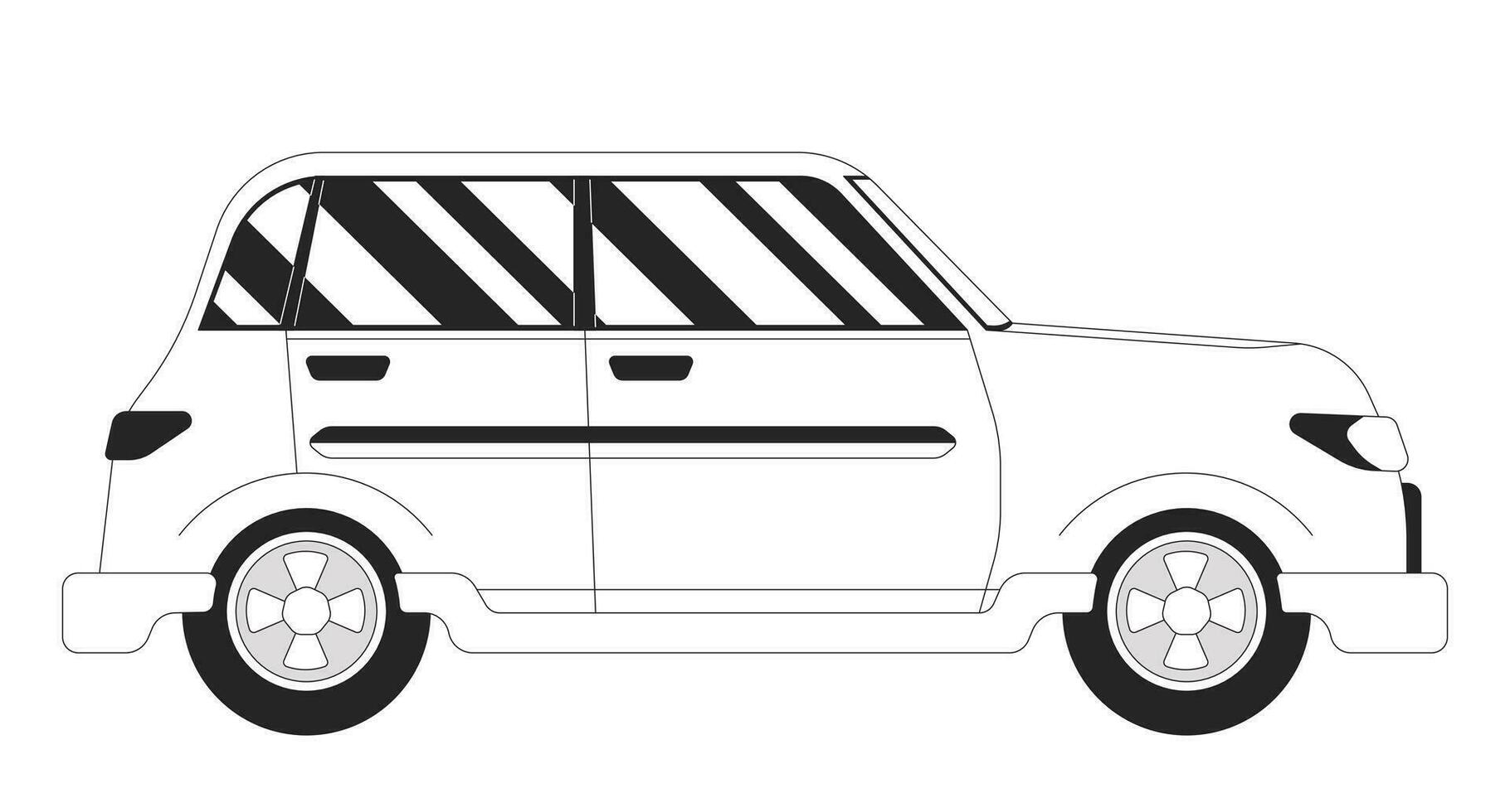 coche estilo retro negro y blanco 2d línea dibujos animados objeto. vehículo Clásico transporte aislado vector contorno artículo. auto tienda. automóvil pasajero transporte monocromo plano Mancha ilustración