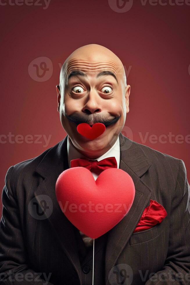 AI generated Portrait of a happy man with a red heart on Valentine's day concept. photo